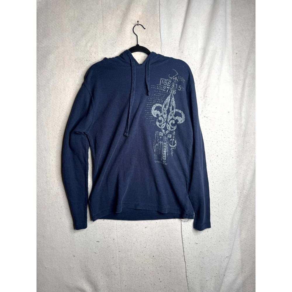 Modern Culture Thermal Hoodie Mens Large Navy Blue Casual Graphic Outdoor Winter